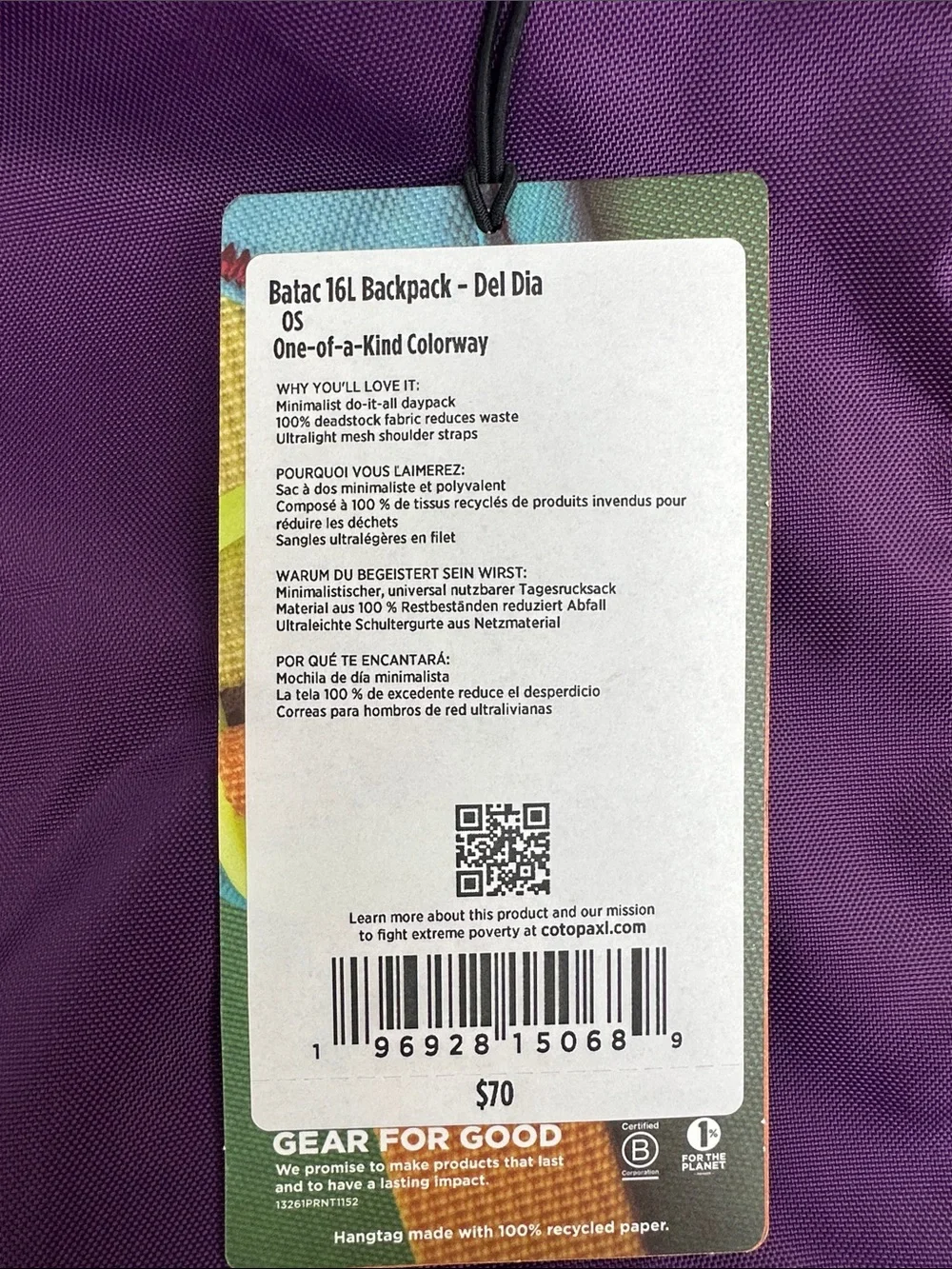 Cotopaxi Batac Del Día 16L Backpack One-of-a-Kind Multicolor Lightweight Daypack